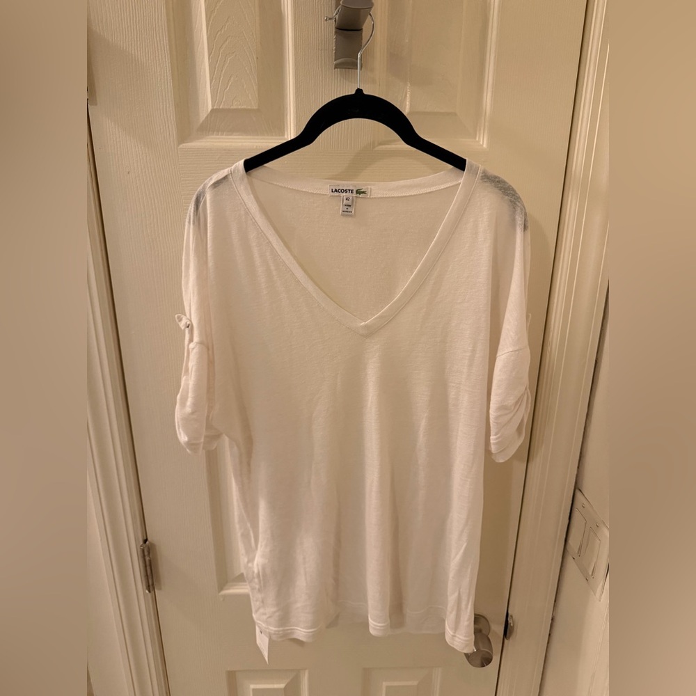 Lacoste Women's Classic White V-Neck Tee